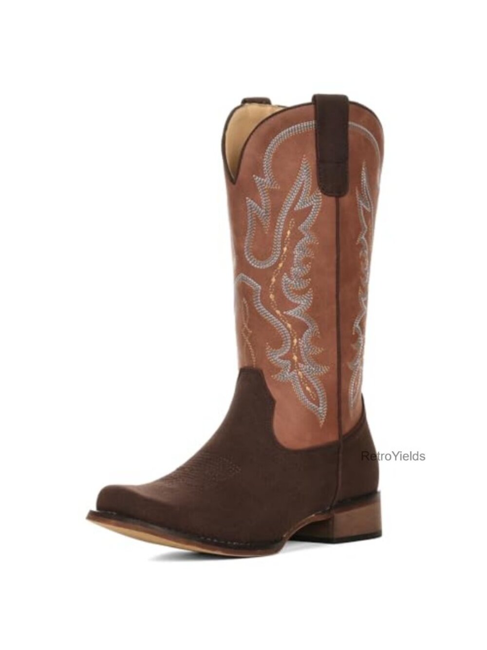Square Toe Mid Calf Western Cowboy Boots Faux Suede Slip Resistant